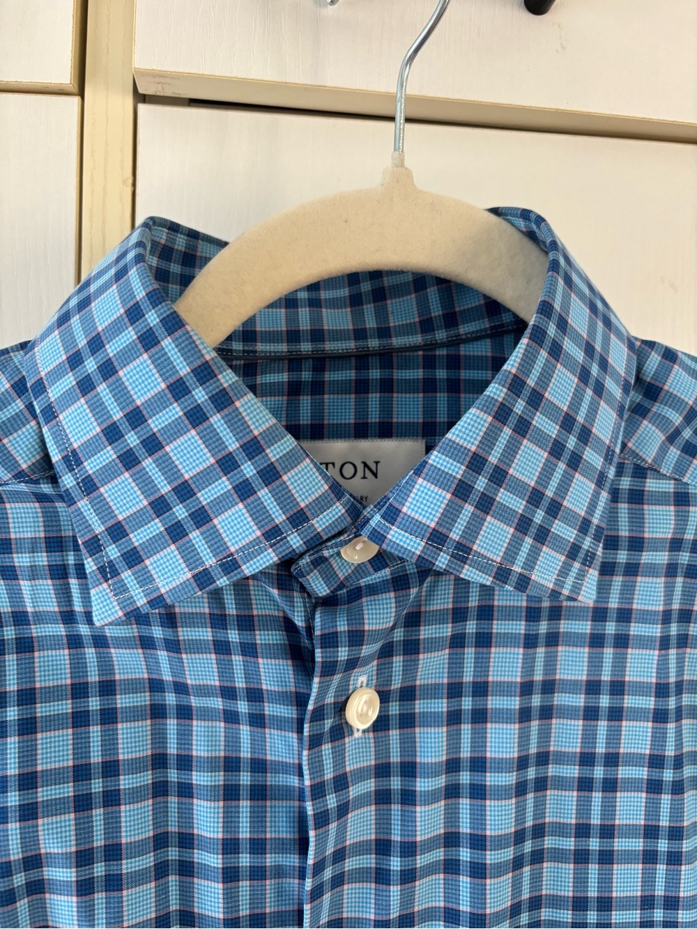 Eton Contemporary Blue Plaid 100% Cotton Dress Shirt 15 / 38 Corporate Luxury - Picture 3 of 11